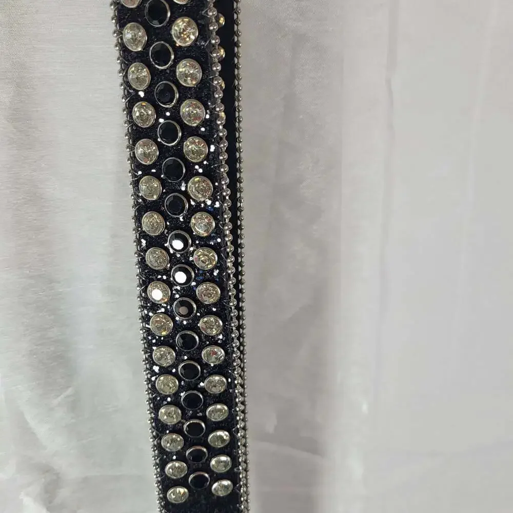 Plus size Black Western Rhinestone and Studded Faux Leather Belt with Ornate Buc